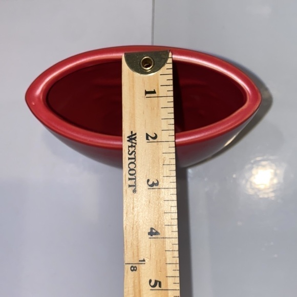 Brick red matte ceramic vase with white carved accents. 2” opening. 8” length. - Picture 6 of 7